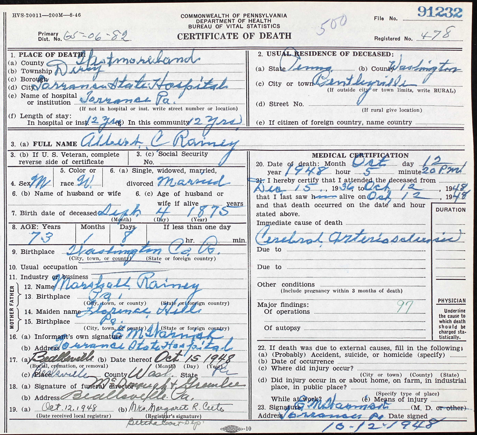 death certificate